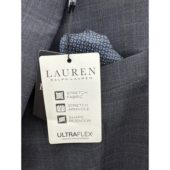 Lauren Ralph Lauren Mens Lancaster Suit Jacket Gray Wool Blend Stretch 44L New - Picture 7 of 12